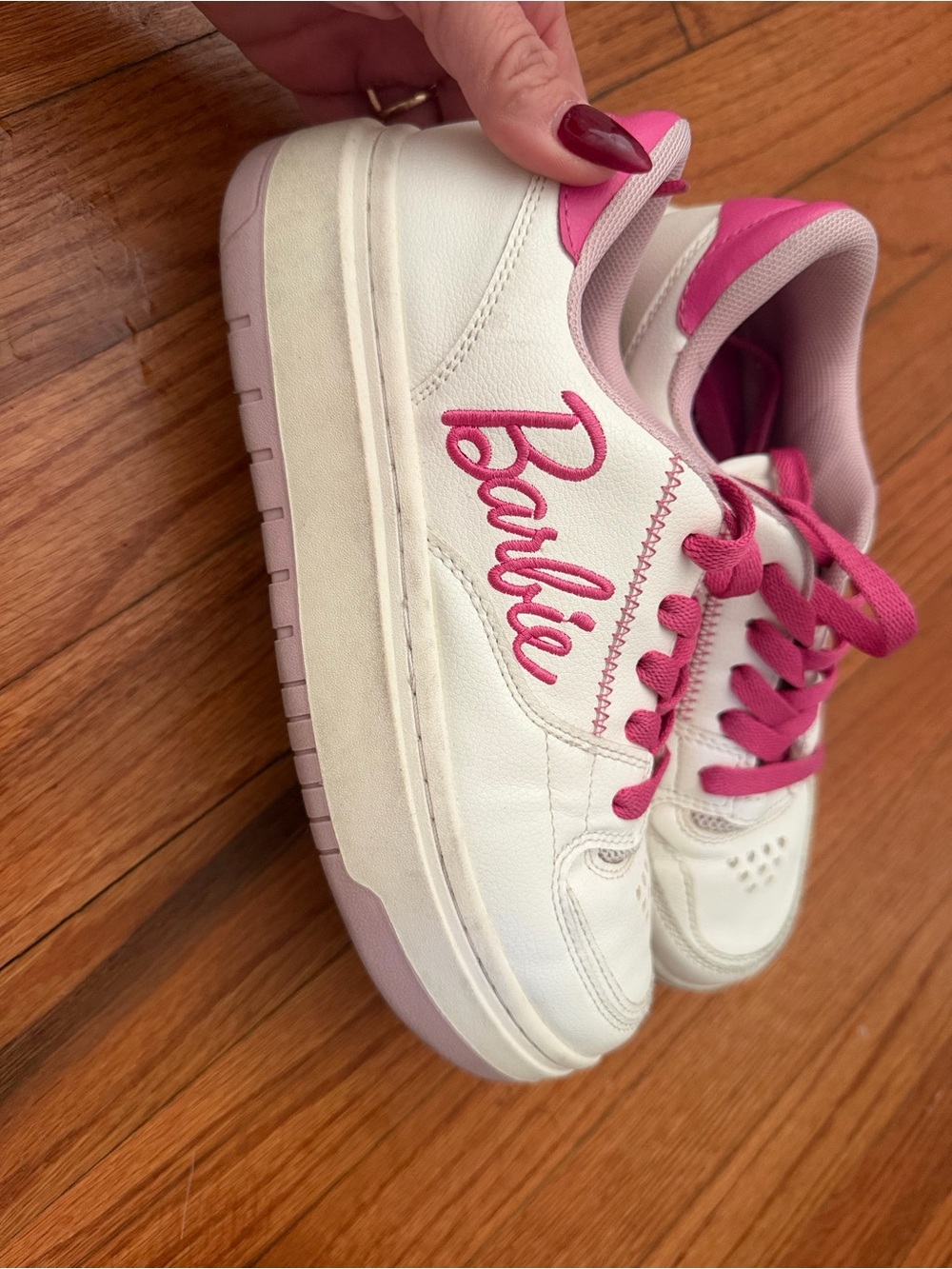 Barbie White and Hot Pink Low-Top Sneakers for Kids
